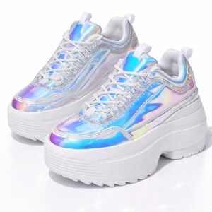 🌷NWOT Dolls kill x Burness Cosmic Trance Holographic Platform Chunky Sneakers 10
